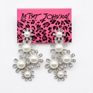 Betsey Johnson Silver and White Floral Earrings